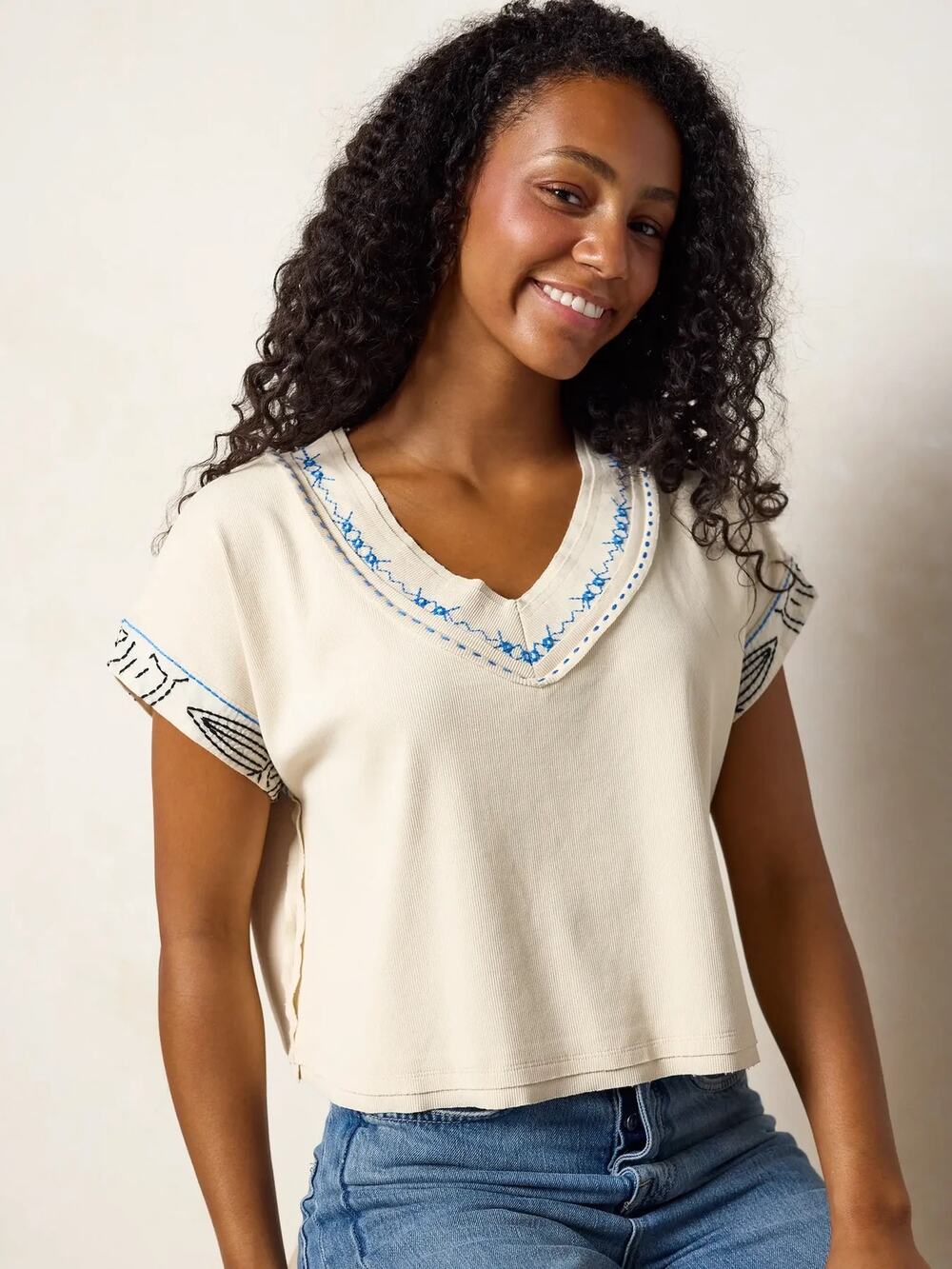 Natural Life Embroidered Ribbed Boxy Tee XL NWT